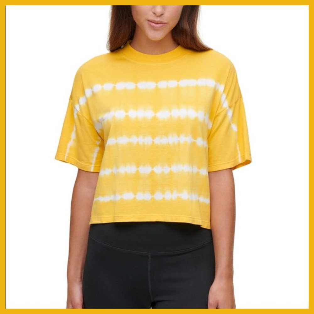 Calvin Klein Keywest Noon Combo Tie-Dyed Crop Tee, Size XL  Yellow & White